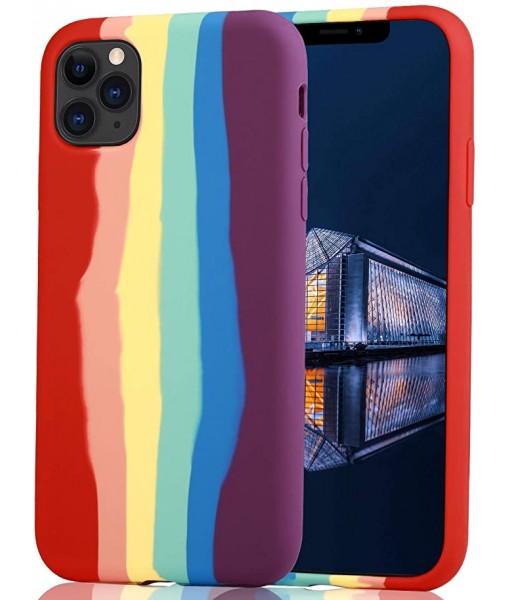 Husa iPhone 13 mini, SIlicon Catifelat cu interior Microfibra, Rainbow